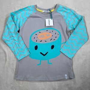 Indikidual Long Sleeve T-shirt Kids 7/8 Teal Green/Gray Graphic Yam New
